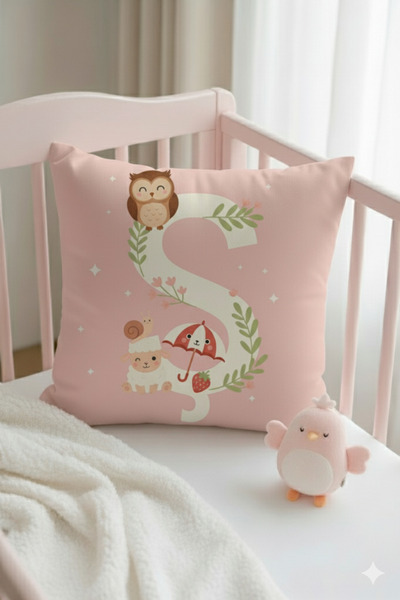 ALAMODECOR Husă pentru pernă pentru cameră pentru fete, cu două fețe, digitală, cu imprimeu de culori roz, litera S