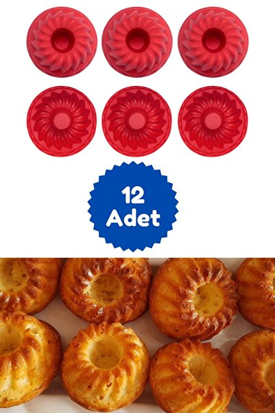 Atlas Mutfak Red 12-Piece Silicone Mini Cake Mold - Muffin Mold 12 Piece Cupc...