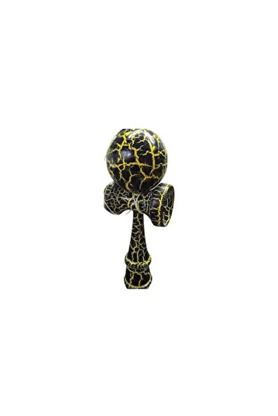 Kendama din Lemn Jucarie Japoneza cu Bila Crackle Negru cu Galben