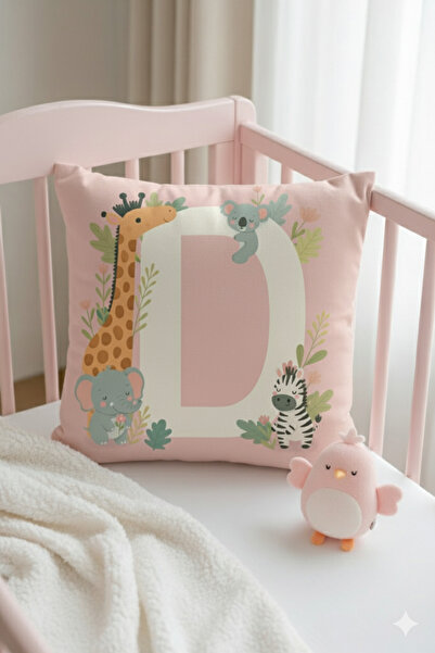 ALAMODECOR Husă pentru pernă pentru cameră pentru fete, cu două fețe, digitală, cu imprimeu de culori roz, litera D