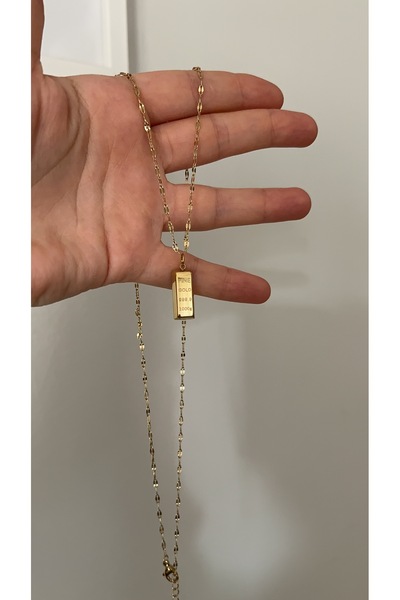 SU PERİSİ TAKI BİJUTERİ ÇELİK GOLD KÜLÇE ALTIN DETAYLI AYNALI ZİNCİR KOLYE