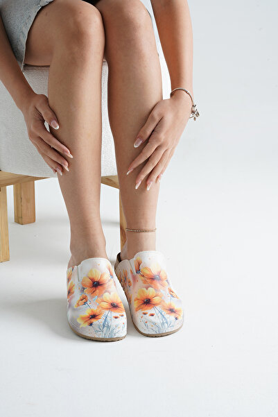 DOGİYE 8130 Yellow Flowers Printed Sek Comfort Slippers