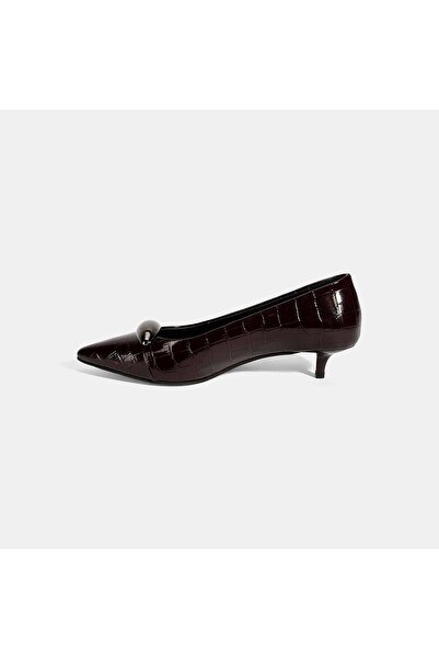 Desa Women's Burgundy Crocodile Printed Leather Heeled Shoes