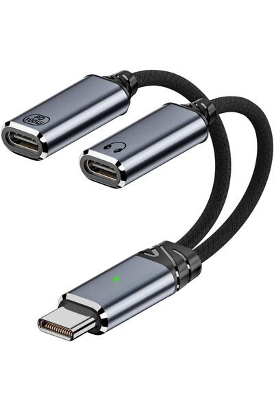 Other Jadebones USB-C 2-in-1 Splitter — Dual Headphone & Charging Adapter with 100W PD (Gray)