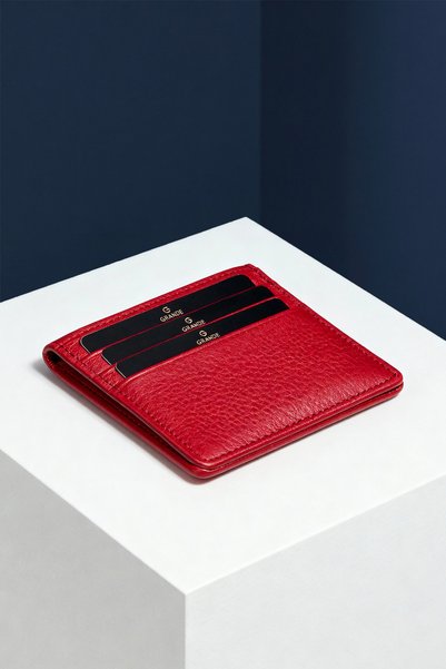 Grande Genuine Leather Red Card Holder – Slim and Stylish Design