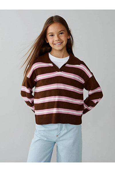 LC Waikiki Lcw kids brown polo neck girl's knit sweater