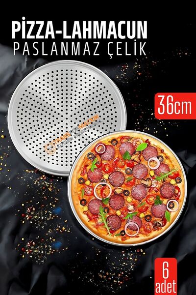 Transformacion 6-Piece Stainless Steel Pizza-Lahmacun Tray – Perfect Baking with Perforated Design 36 cm 722229
