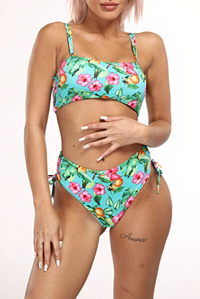 embody 2 piece swimsuit, Topaz, high waist briefs, tropical floral print, green
