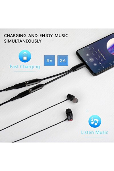 Other محول موزع USB-C 2 في 1 (سماعة رأس + شحن PD، 60 وات) - أسود