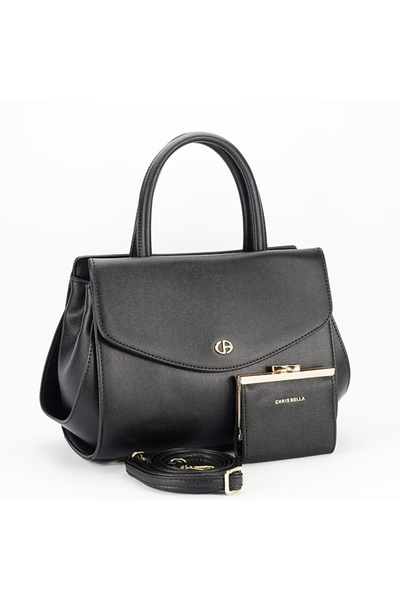 CHRİS BELLA Πολυτελής μαύρη τσάντα με πορτοφόλι B-CB2427-2 M6