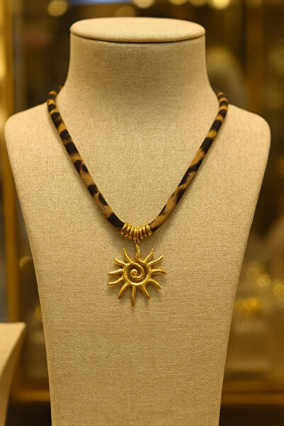 ÇAĞ MODA AKSESUAR Leopar kumaş özel tasarım güneş kolye