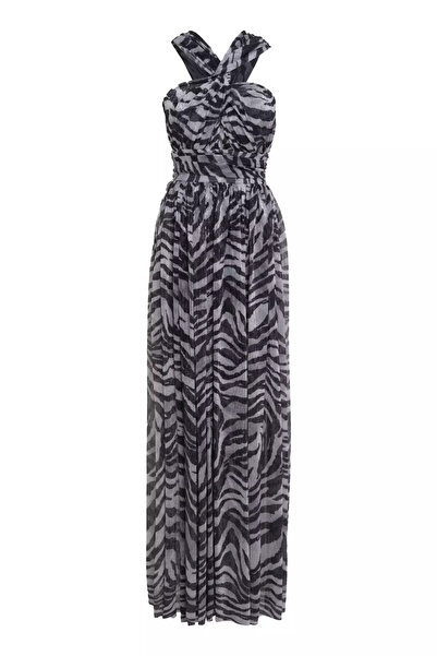 Keikei Desenli Moonlight Kolsuz Uzun Elbise