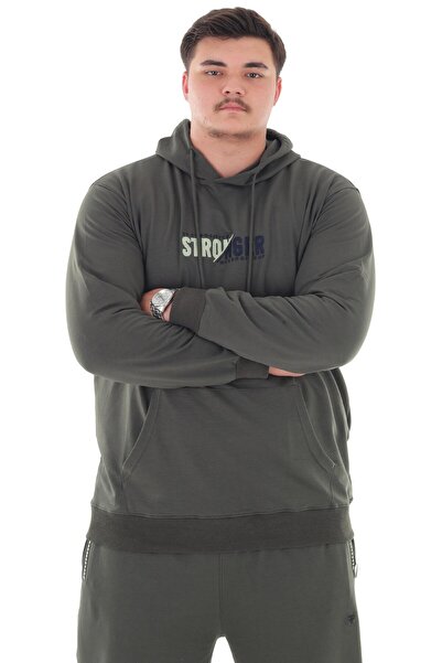marufshop Мъжки комплект спортен екип с качулка, размер плюс, до 154 кг, 2-слоен