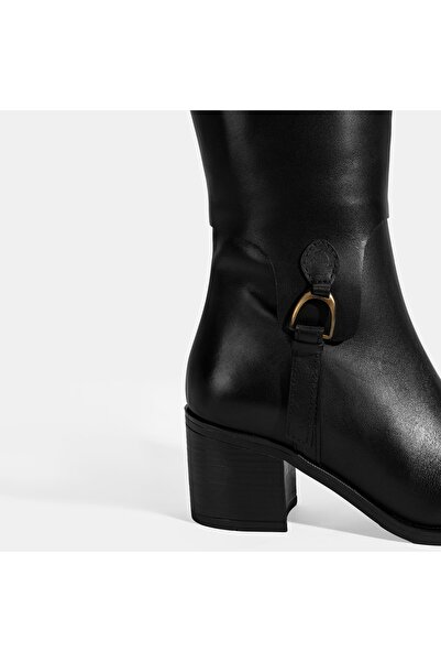 Desa Women's Black Thick Heeled Leather Boots