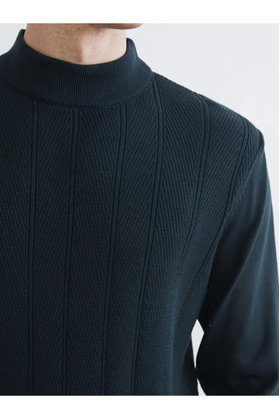 LC Waikiki Ανδρικό πλεκτό πουλόβερ SOUTHBLUE με μισό ζιβάγκο πράσινο χρώμα