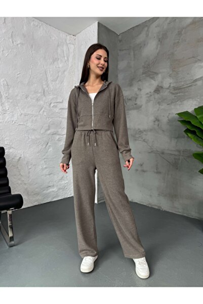 Elif Özbey Butik Vizon Ön Fermuarlı Kapüşonlu Selanik Takım