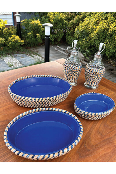 Home Inn Home Textile Hasır Görünümlü Leke Tutmaz 5’li Sofra Seti – Yağlık & Sirkelik Dahil El Yapımı Sunum Takımı