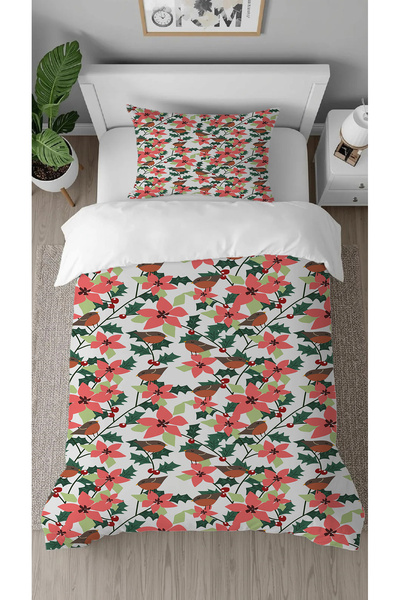 GREENDECOR Set de lenjerie de pat în stil unic, cu modele florale colorate, c...