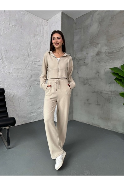 Elif Özbey Butik Taş Ön Fermuarlı Kapüşonlu Selanik Takım