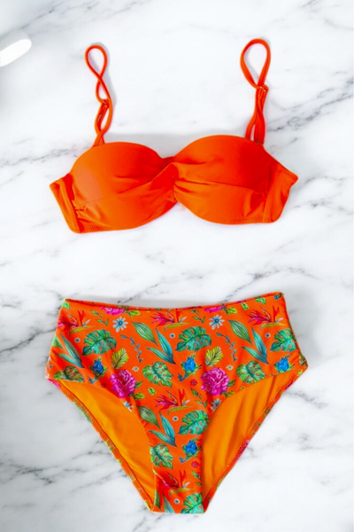 embody Costum de baie pentru femei, push-up din 2 piese, talie înaltă, portocaliu Bali