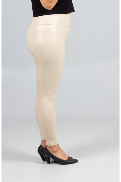Truva XXL Plus Size Leather Look High Waist Leggings – Suede Inside Cream Color