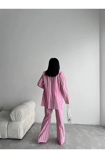 DEAG Stripe Linen Yeekpantoon Suit Pink