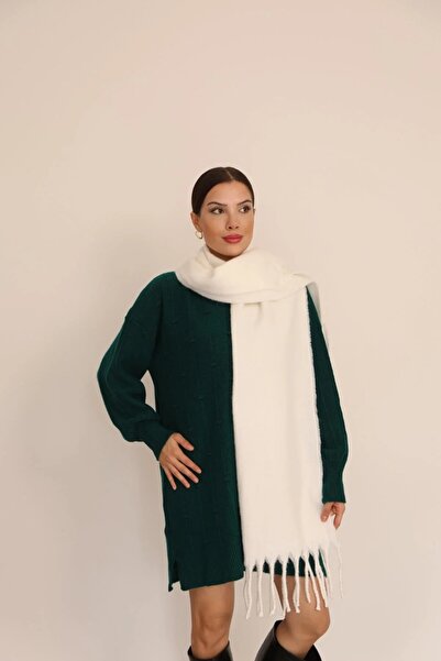 ALLURİNG Premium Unisex Buklet Soft Textured Tasseled Women's Scarf Shawl Shoulder Wrap Ecru