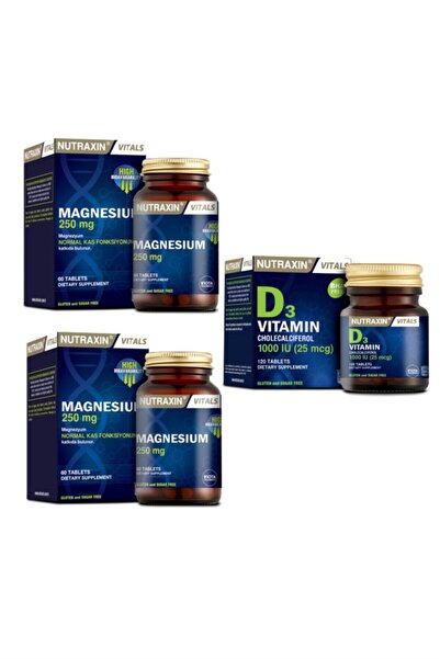 Nutraxin Vitals D3 Vitamini 120 Tablet + Magnezyum 250 Mg 60 Tablet X2 Tablet