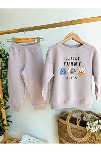NOBLEKIDS طقم أطفال مطبوع من Little Funny Dudes – سويت شيرت وبنطلون رياضي