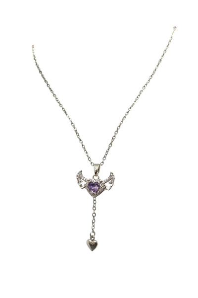 Bluw Jewelry قلادة فولاذية بنمط القلب والجناح - اللون: أرجواني
