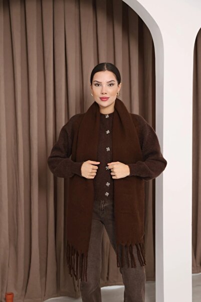 ALLURİNG Premium Unisex Buklet Soft Textured Tasseled Women's Scarf Shawl Shoulder Wrap Brown