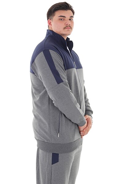 marufshop Men's Plus Size Suitable for up to 154 Kilos Size 2 Thread Stand Collar Zipper Tracksuit Set