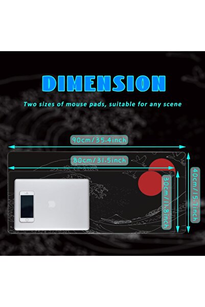 Other وسادة ماوس كبيرة للألعاب من KOAIWPAE - بنقشة شمس يابانية سوداء متموجة وحمراء، مقاس XL 31.5×11.8 بوصة، غير قابلة للانزلاق