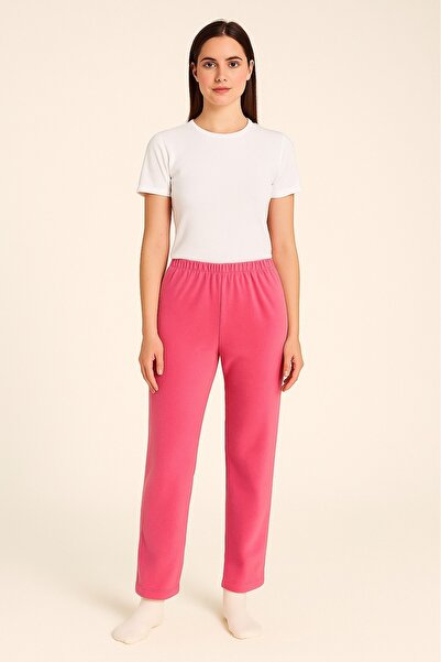LinaByUgurr Pink Fleece Pajama Bottoms Women's Thick Winter Anti-Pilling Pocketless Elastic Warm Soft and Comfortable Pajamas