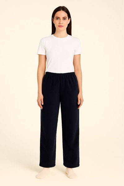 LinaByUgurr Lacivert Polar Pijama Altı Kadın Kalın Kışlık Tüylenmez Cepsiz Lastikli Sıcacık Yumuşak ve Rahat