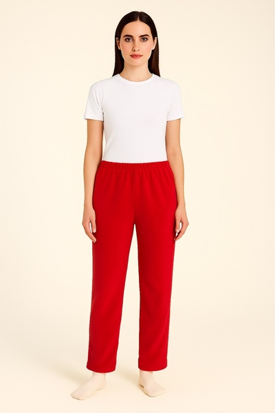LinaByUgurr Red Fleece Pajama Bottoms Women's Thick Winter Anti-Pilling No Pockets Elastic Warm Soft and Comfortable