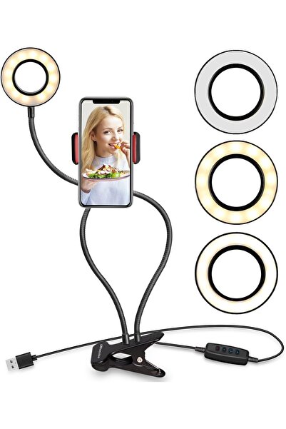 NEONI Webcam Light Stand with Selfie Ring Light and Webcam Mount