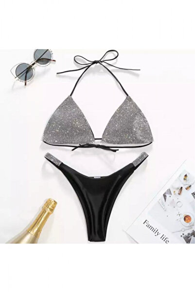 embody Two-piece swimsuit, applications on bra, silver diamond, grey, Silver Embody, Silver