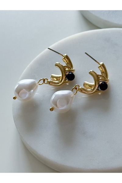 CHARMLUCKY Dark Blue Stone Pearl Earrings
