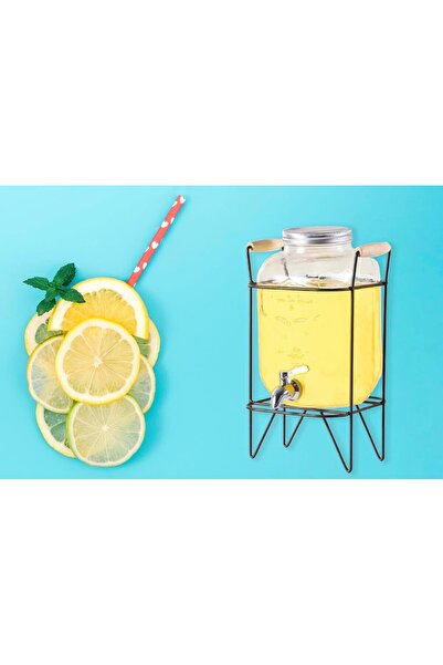 Pescador Glass Beverage Dispenser with Stand & 4 Drinking Jars (4L)