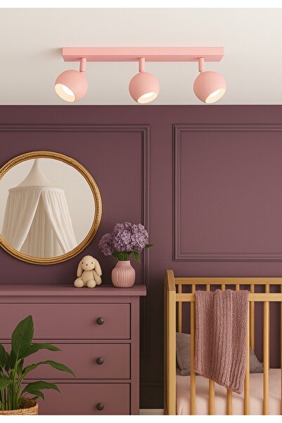 demet habek mylights 3lü üçlü Pembe Gövde Küre Hareketli Başlık GU10 Tasarruflu Led Tavan Spot Avize Çocuk Bebek Odası