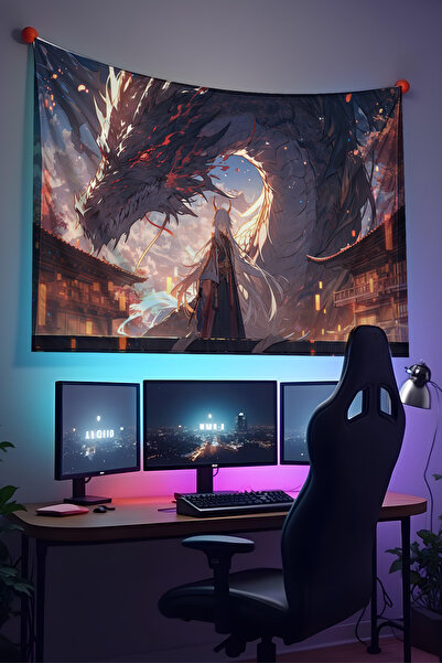 Halura Anime Temalı Duvar Örtüsü – Kaliteli Kumaş, Gamer Oyuncu Oda Dekoru Tapestry Duvar Halısı
