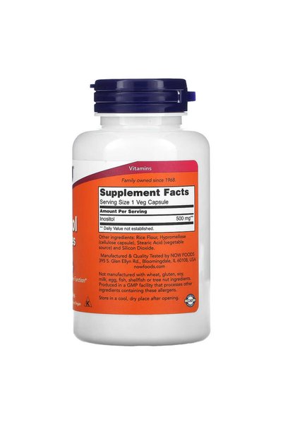 Now Foods Inositol 500 Mg, Healthy Membrane Function Cellular Health 100 Veg Caps