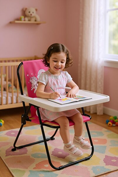 Exent 2–6 Yaş, Katlanabilir Çocuk Sandalyesi ve Masası Tak-Çıkar Masa-Rainbow...