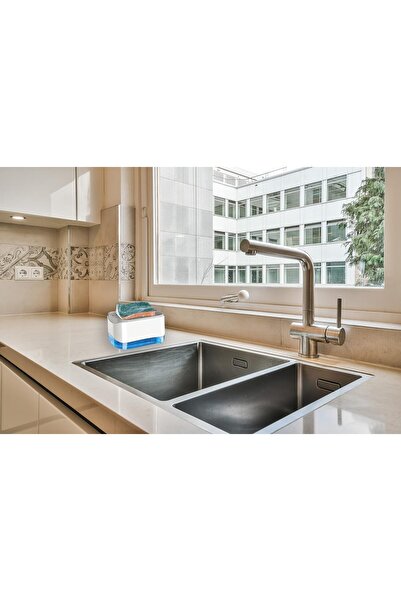 Pescador Dishwashing Liquid Container for Modern Kitchen (White, Pump + 6 Sponges)