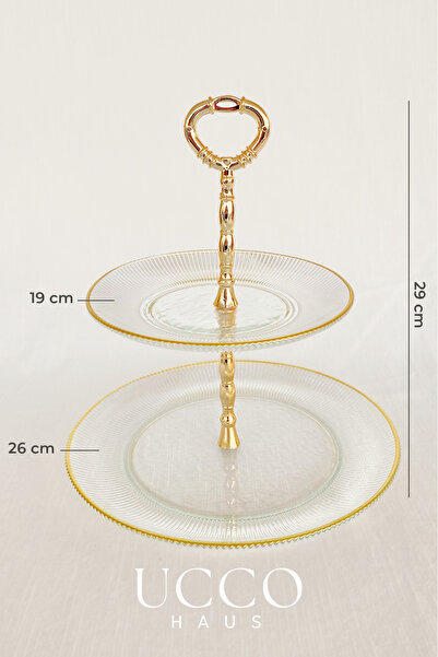 UCCO 2-Tier Sensu Premium Luxury Gold Glass Serving Plate | Tea Time Coffee Side Cake Cookies Turkish Delight Stand