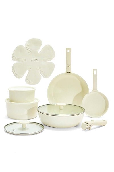 CAROTE مجموعة أواني طهي من الجرانيت السويسري قابلة للفصل، مكونة من 15 قطعة، غير لاصقة - لون آيس كريم