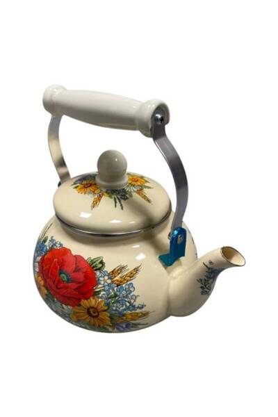 OEM Enameled kettle 2.5 liters, floral model, cream