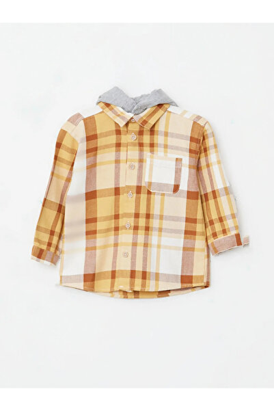 LC Waikiki Lcw Baby Yellow Hooded Long Sleeve Plaid Pattern Baby Boy Shirt Jacket