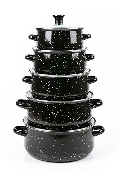 MIXDE طقم أواني طهي من 10 قطع بأغطية زجاجية، طقم أواني حساء مطلية بالمينا 16/18/20/22/24 سم